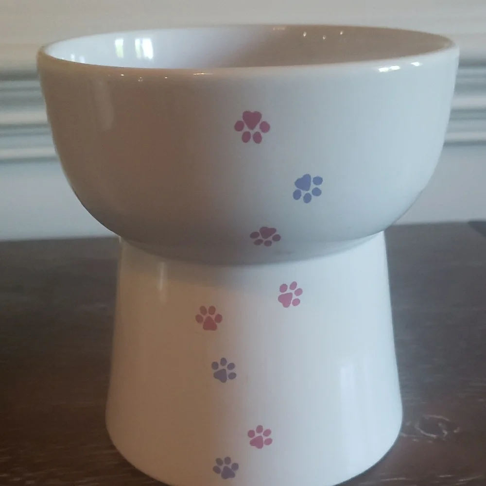 New! Frisco Cat Print Non-Skid Elevated Ceramic Cat Bowl, 1.5 cup (2 bowls)